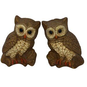 VTG HOMCO Owl Wall Plaques 2Pc Foam Brown Cream MCM Retro Home Decor Collectible